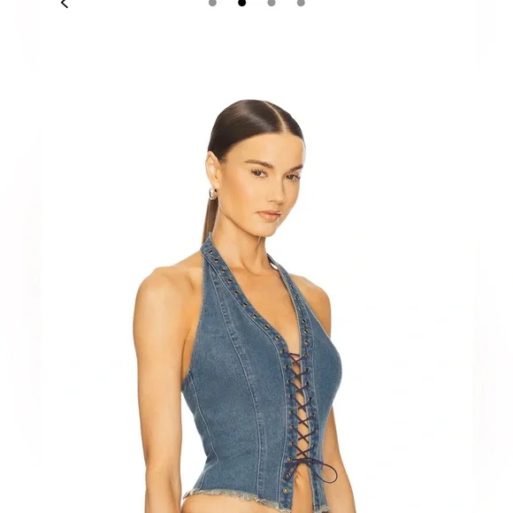 Denim Lace-Up Halter set , top and jeans